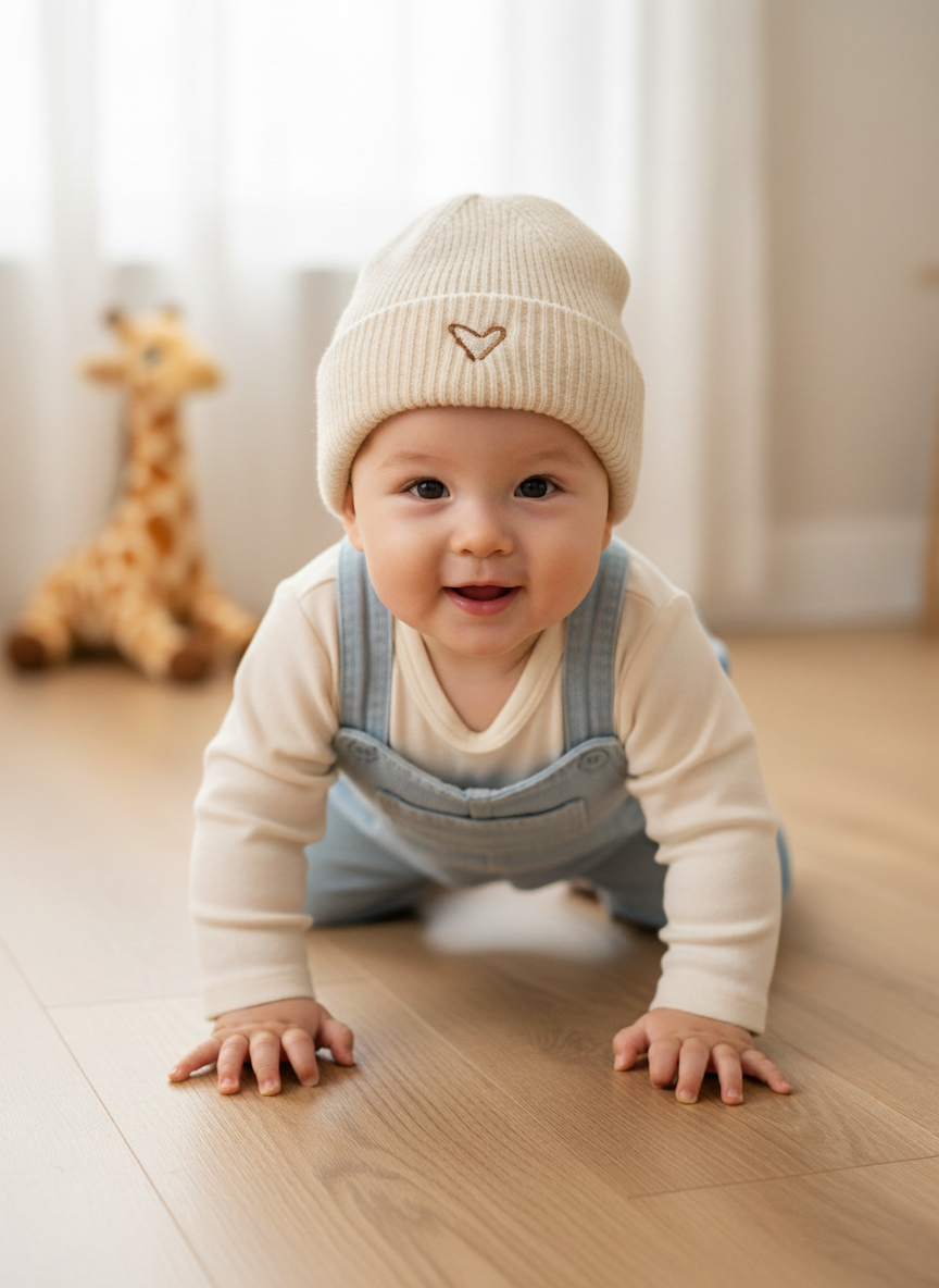 Baby Knitted Hat With Embroidery Heart & Scarf