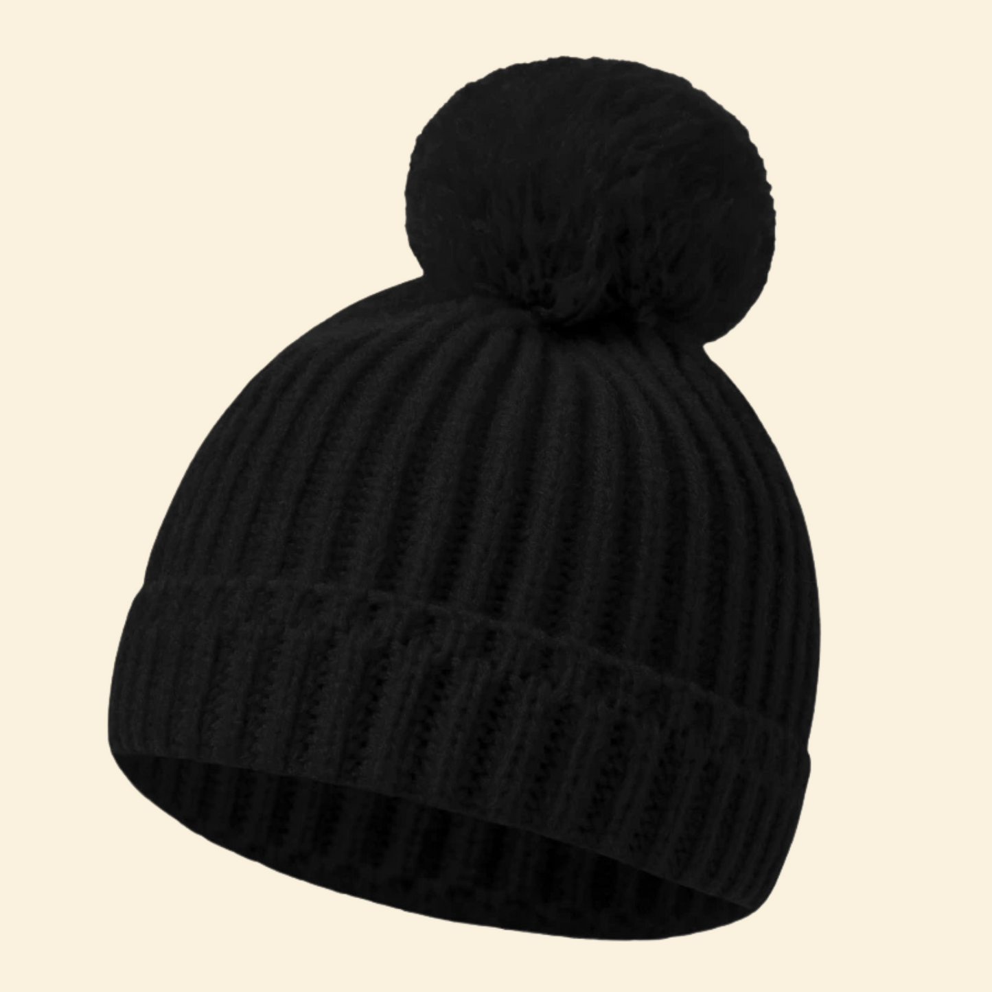 Baby Knitted Hat with Fleece Lining and Pom Pom