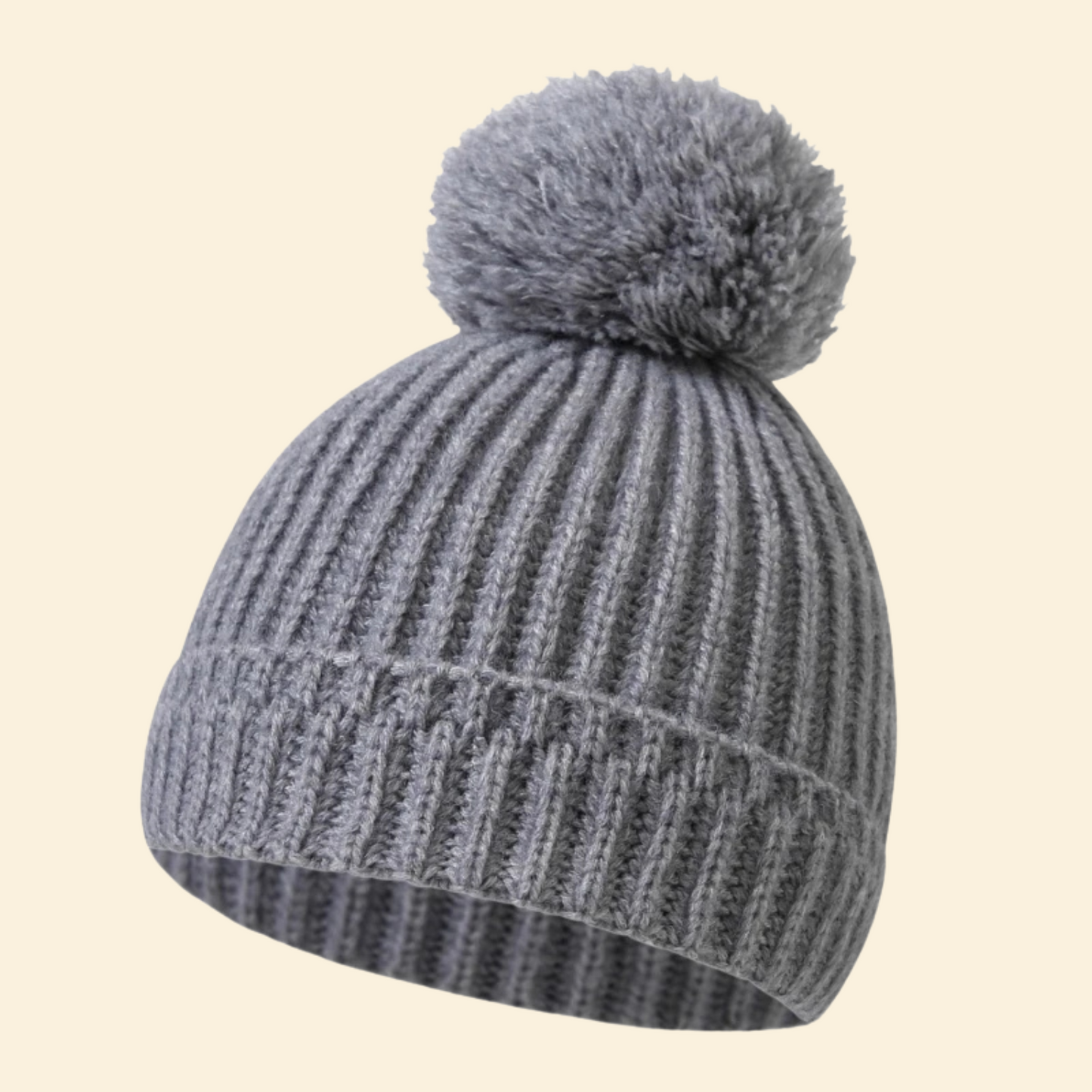 Baby Knitted Hat with Fleece Lining and Pom Pom