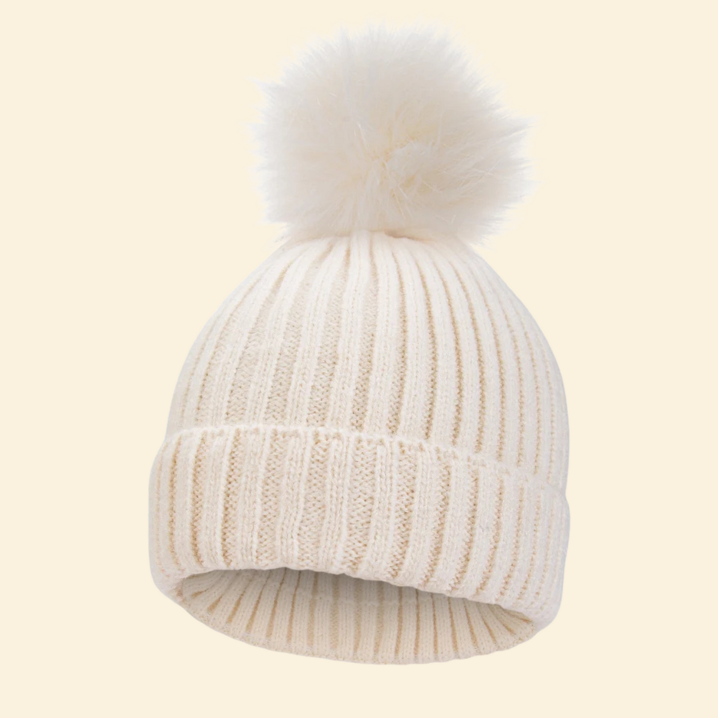 Baby Knitted Hat with Fleece Lining and Pom Pom