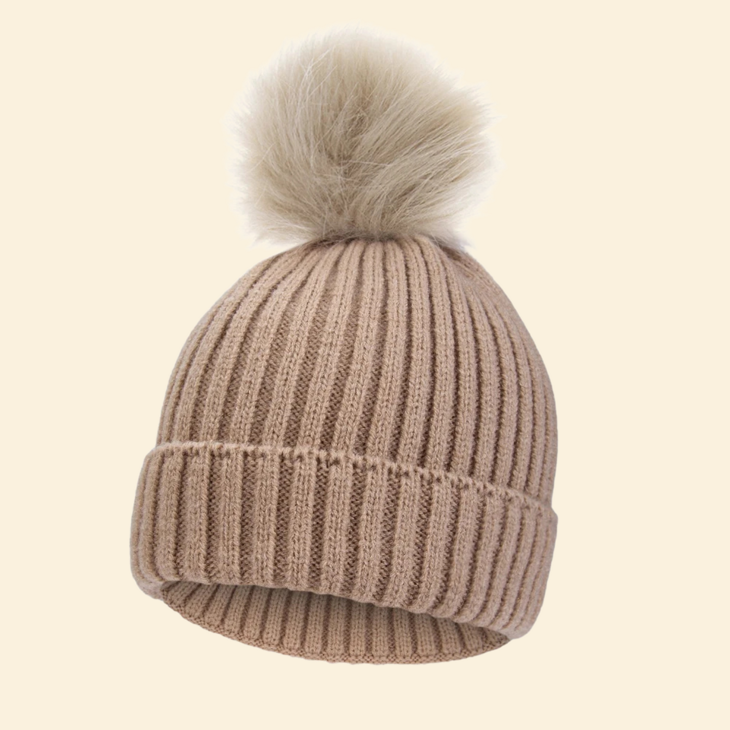 Baby Knitted Hat with Fleece Lining and Pom Pom