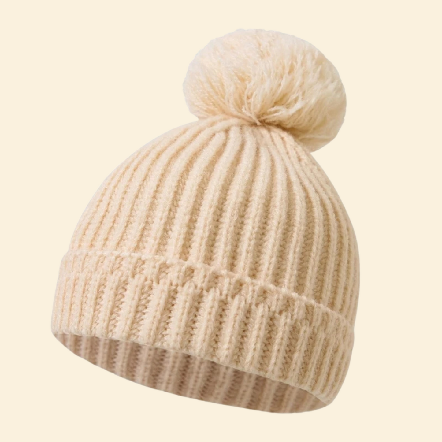 Baby Knitted Hat with Fleece Lining and Pom Pom