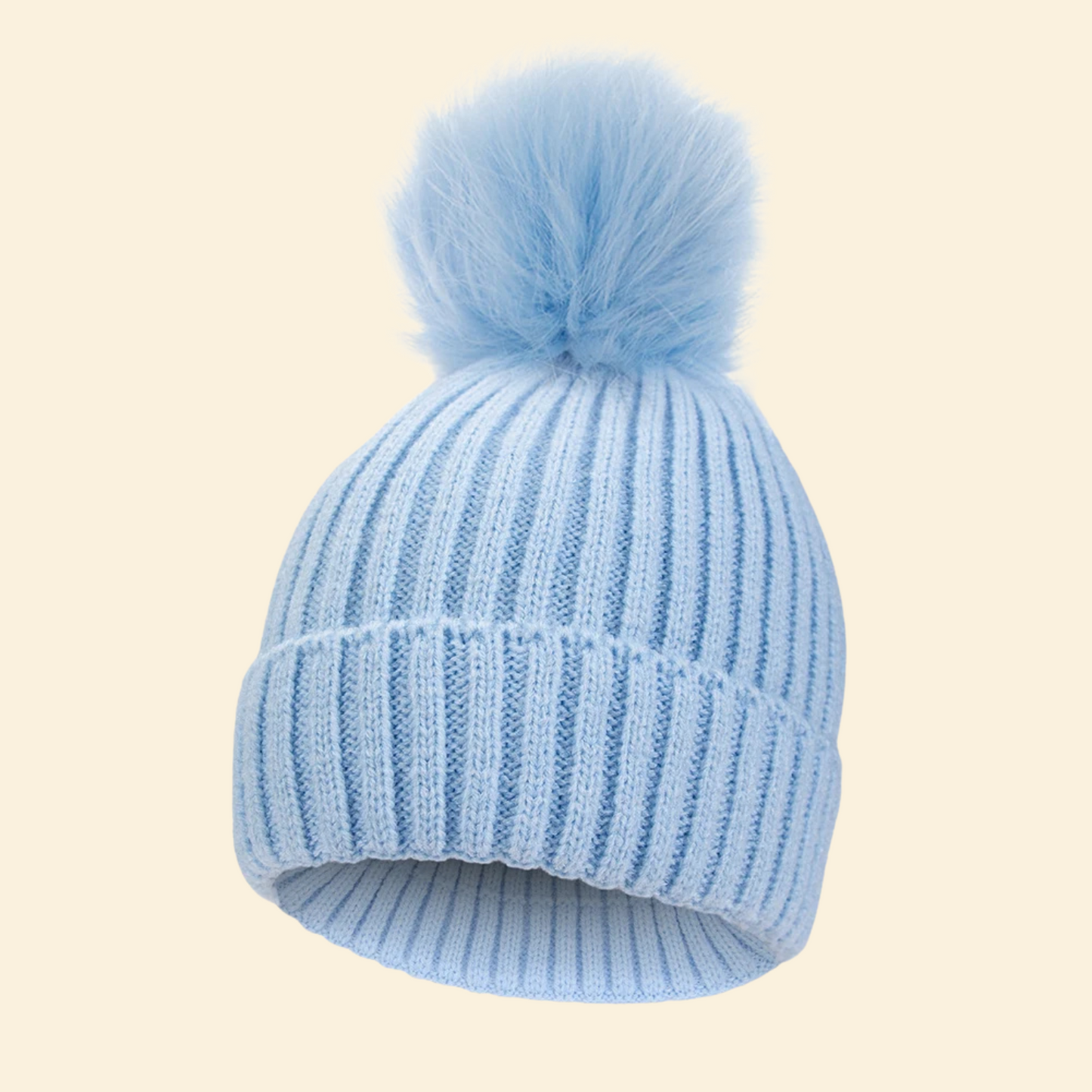 Baby Knitted Hat with Fleece Lining and Pom Pom