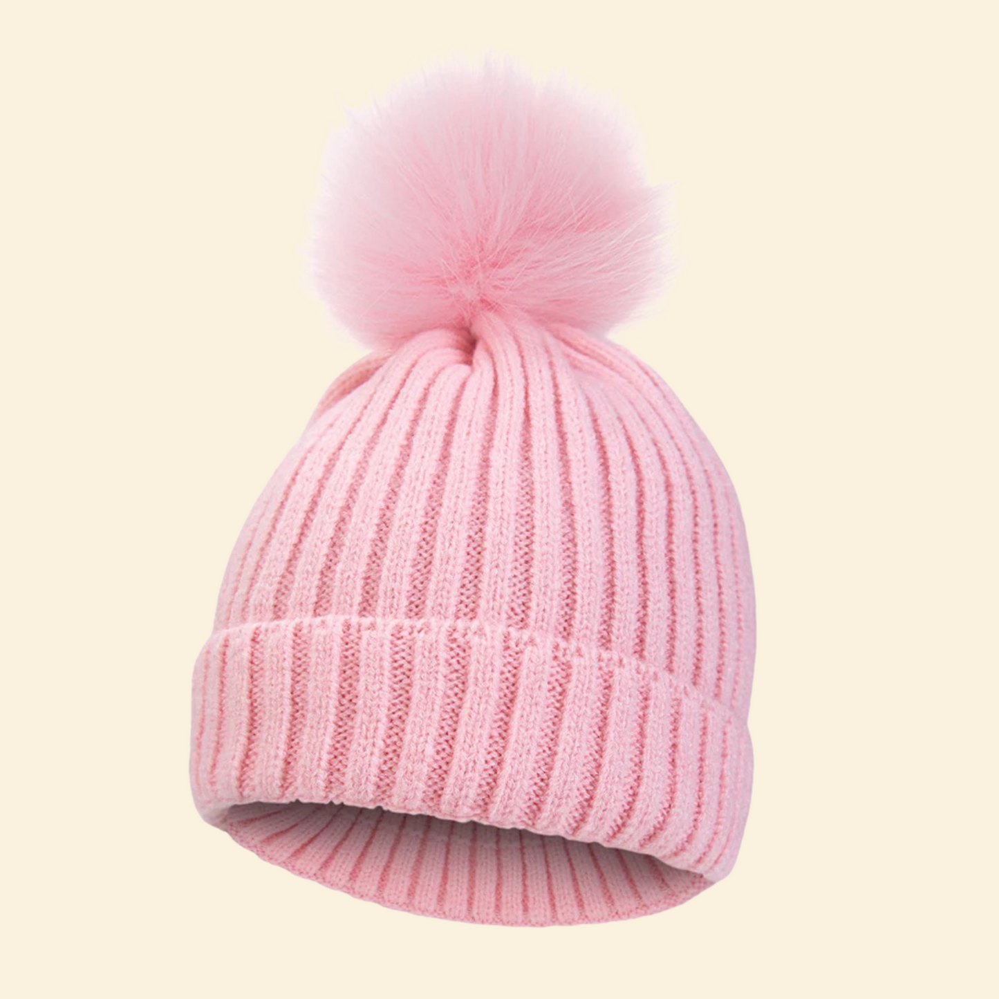Baby Knitted Hat with Fleece Lining and Pom Pom