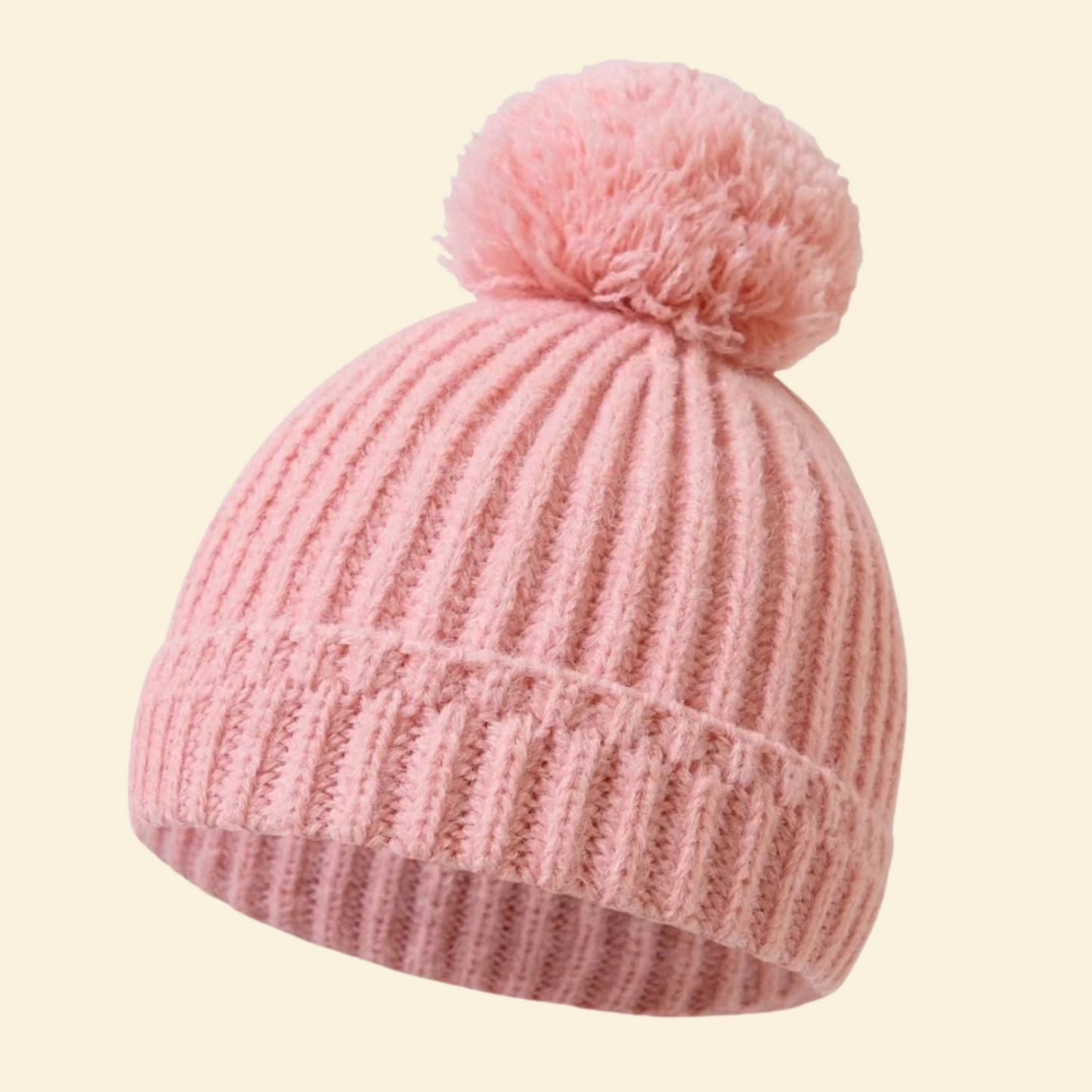 Baby Knitted Hat with Fleece Lining and Pom Pom