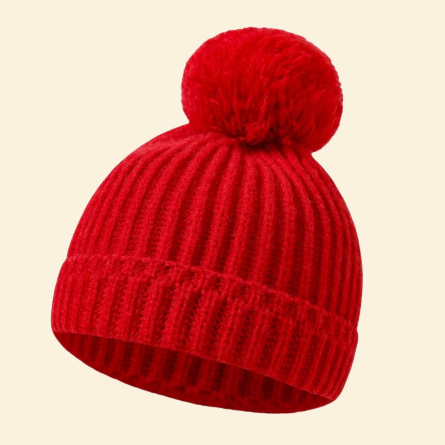 Baby Knitted Hat with Fleece Lining and Pom Pom