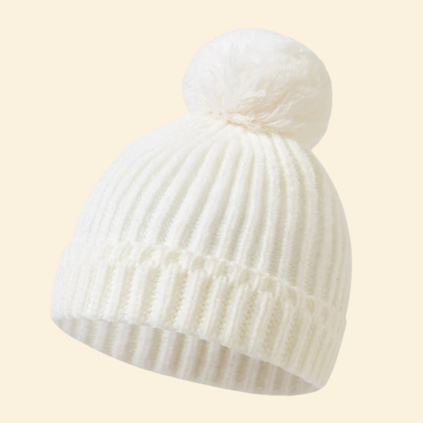 Baby Knitted Hat with Fleece Lining and Pom Pom