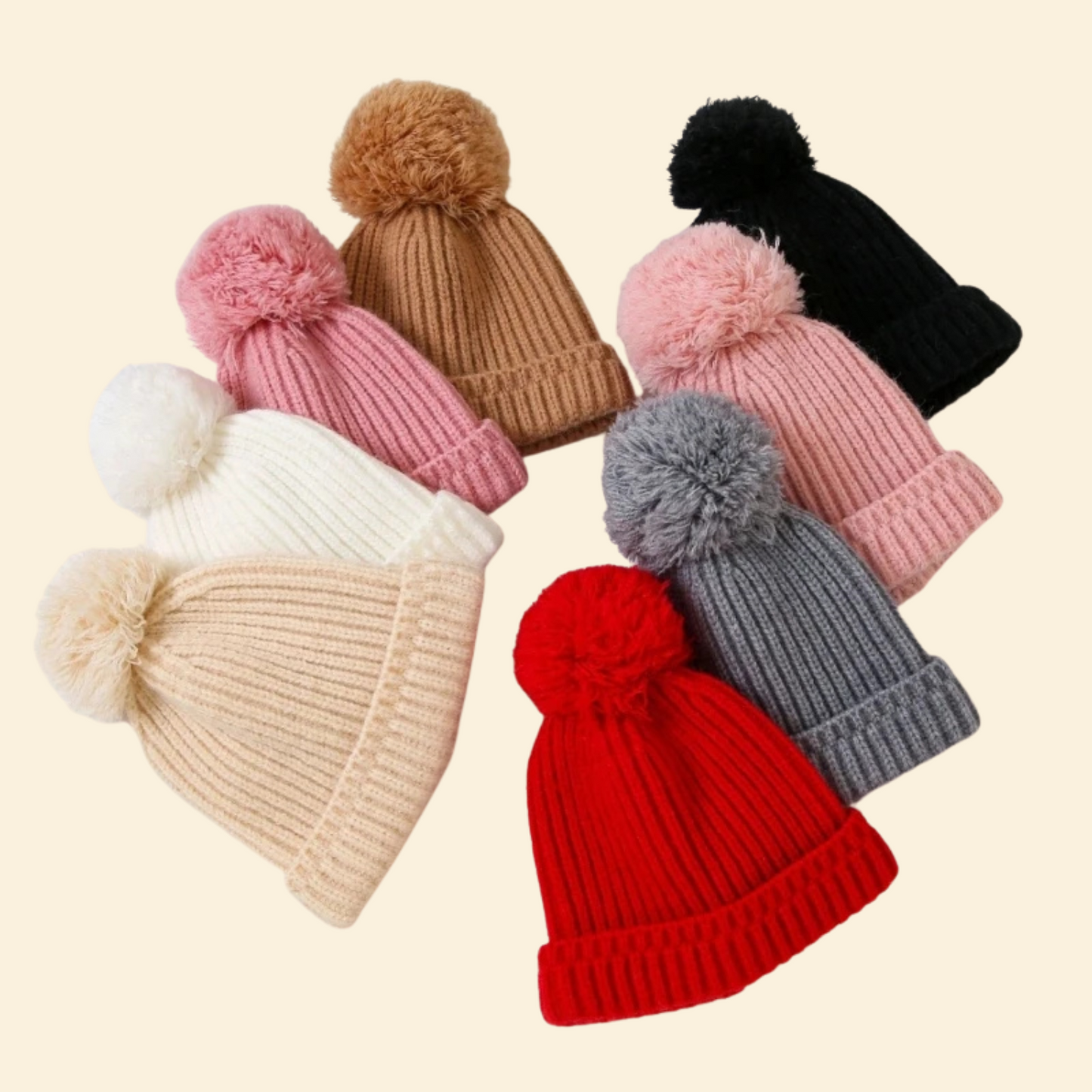Baby Knitted Hat with Fleece Lining and Pom Pom