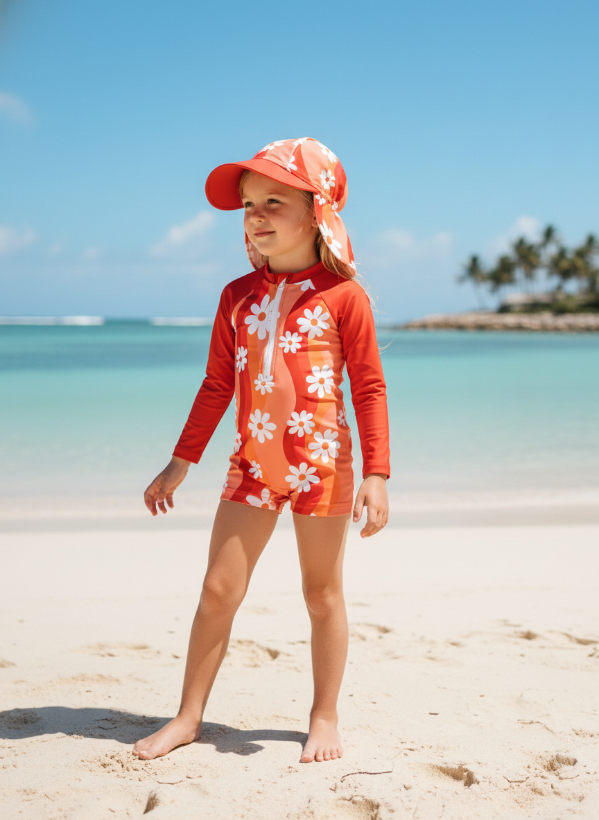 Long Sleeve Swimsuit & Sunhat Big Daisy