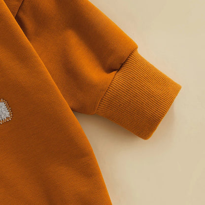 Love Embroidered Long Sleeve Round Neck Romper