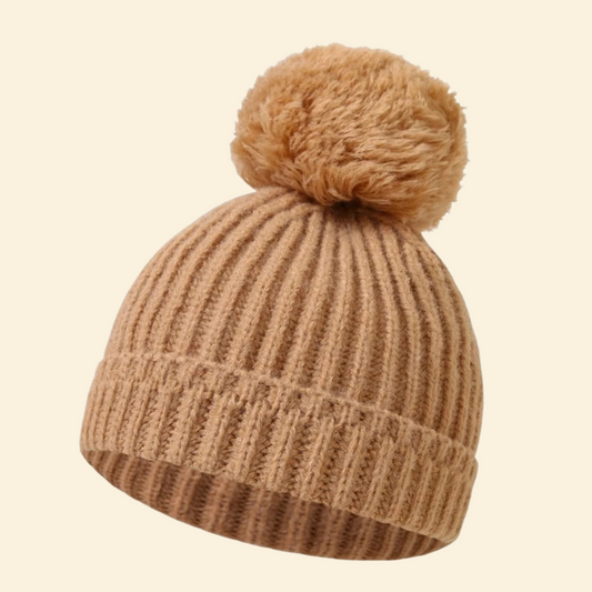 Baby Knitted Hat with Fleece Lining and Pom Pom