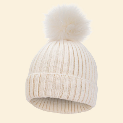 Baby Knitted Hat with Fleece Lining and Pom Pom