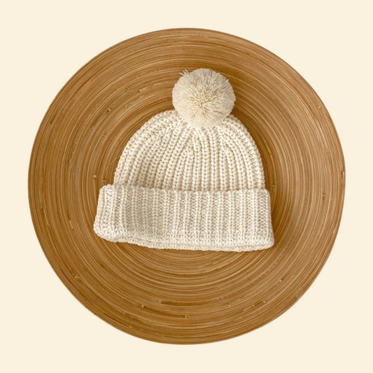 Baby Knitted Hat with Fleece Lining and Pom Pom