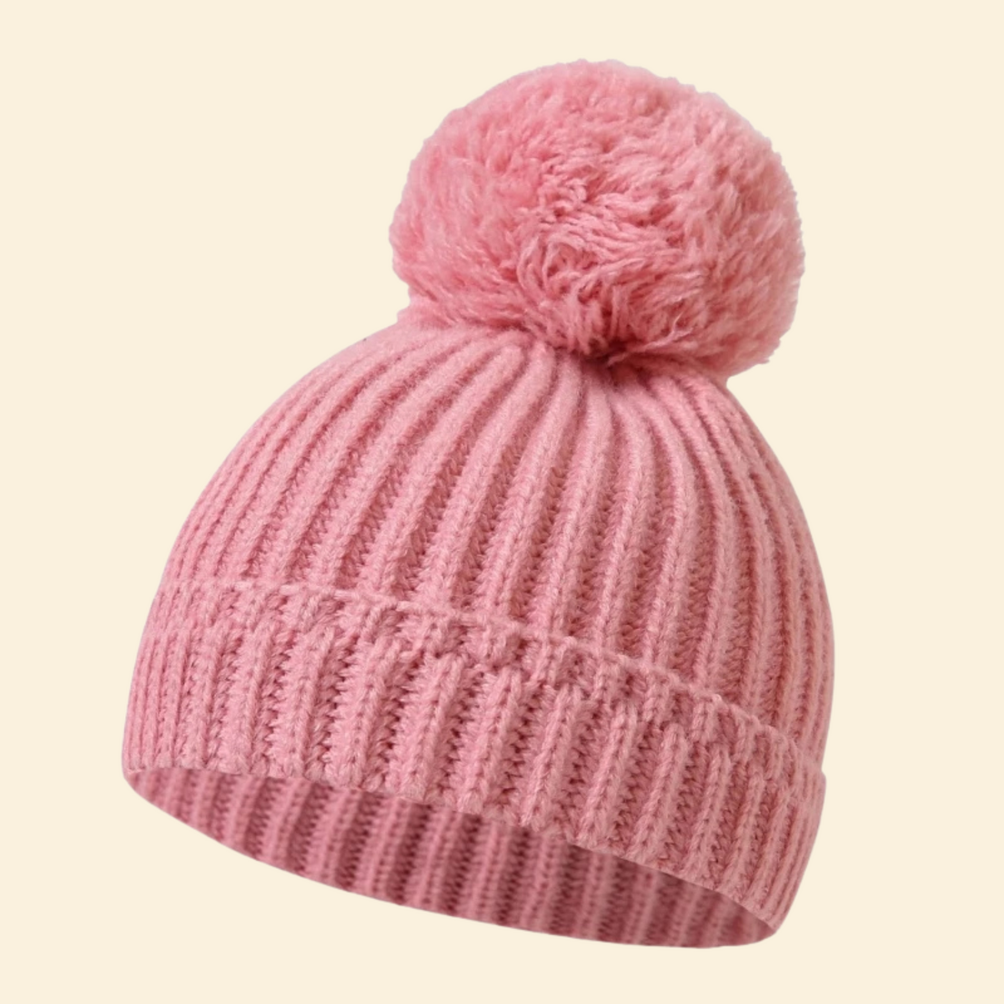 Baby Knitted Hat with Fleece Lining and Pom Pom