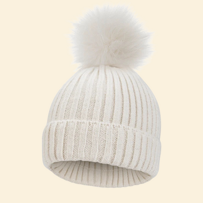 Baby Knitted Hat with Fleece Lining and Pom Pom