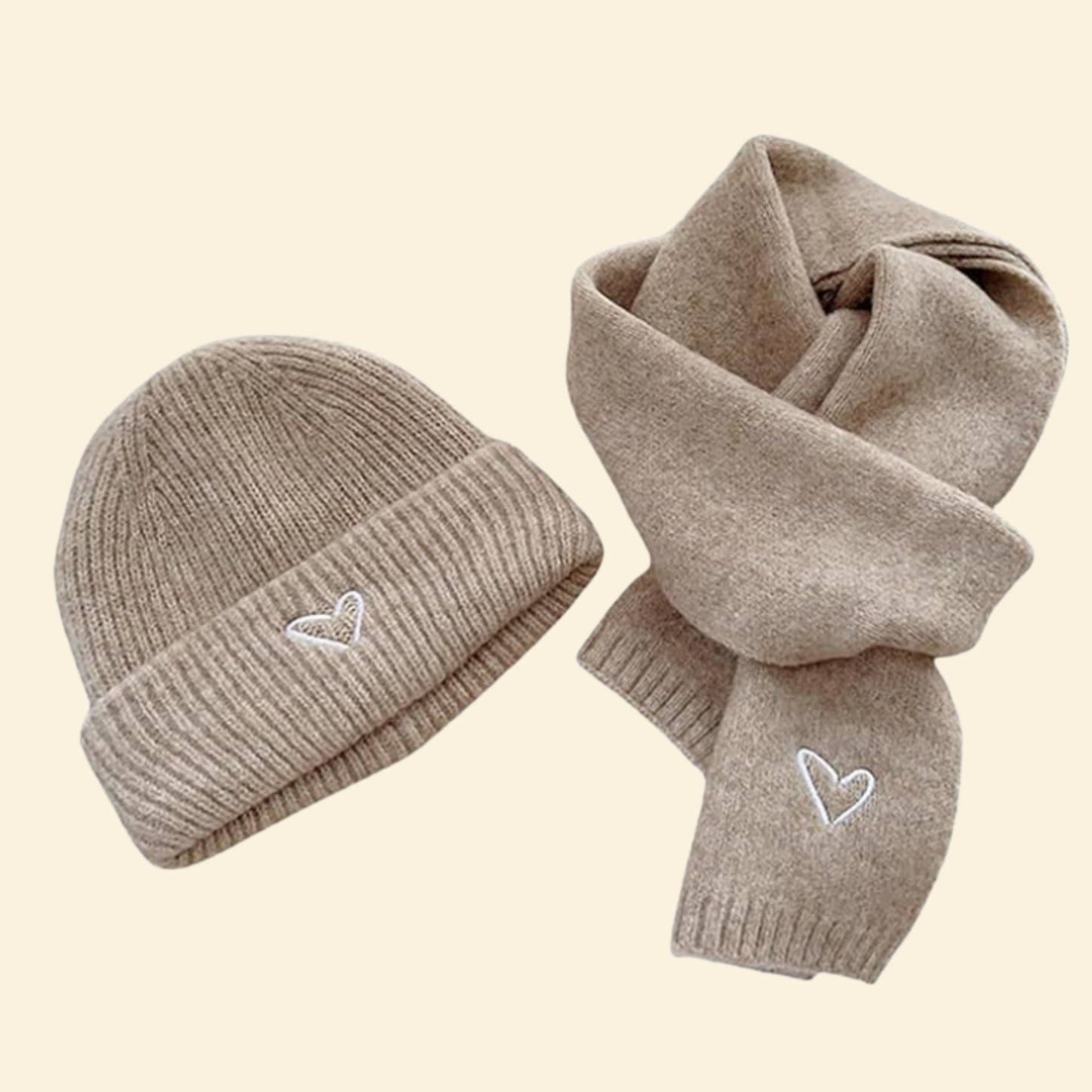 Baby Knitted Hat With Embroidery Heart & Scarf