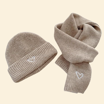 Baby Knitted Hat With Embroidery Heart & Scarf