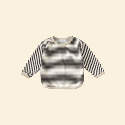 Cotton Jersey Stripe Black Long Sleeves T-Shirt