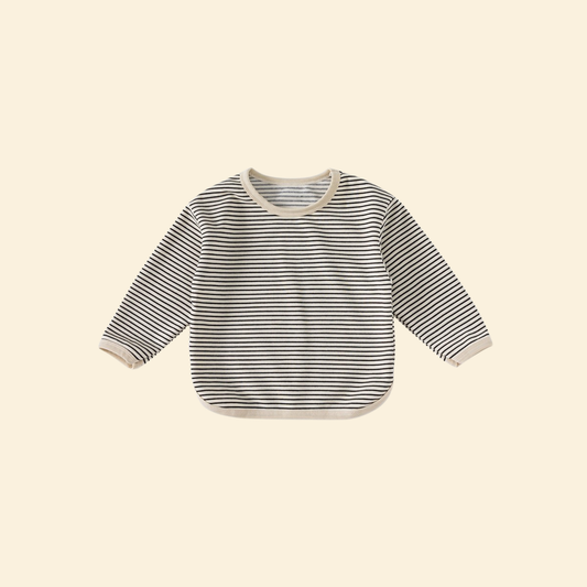 Cotton Jersey Stripe Black Long Sleeves T-Shirt