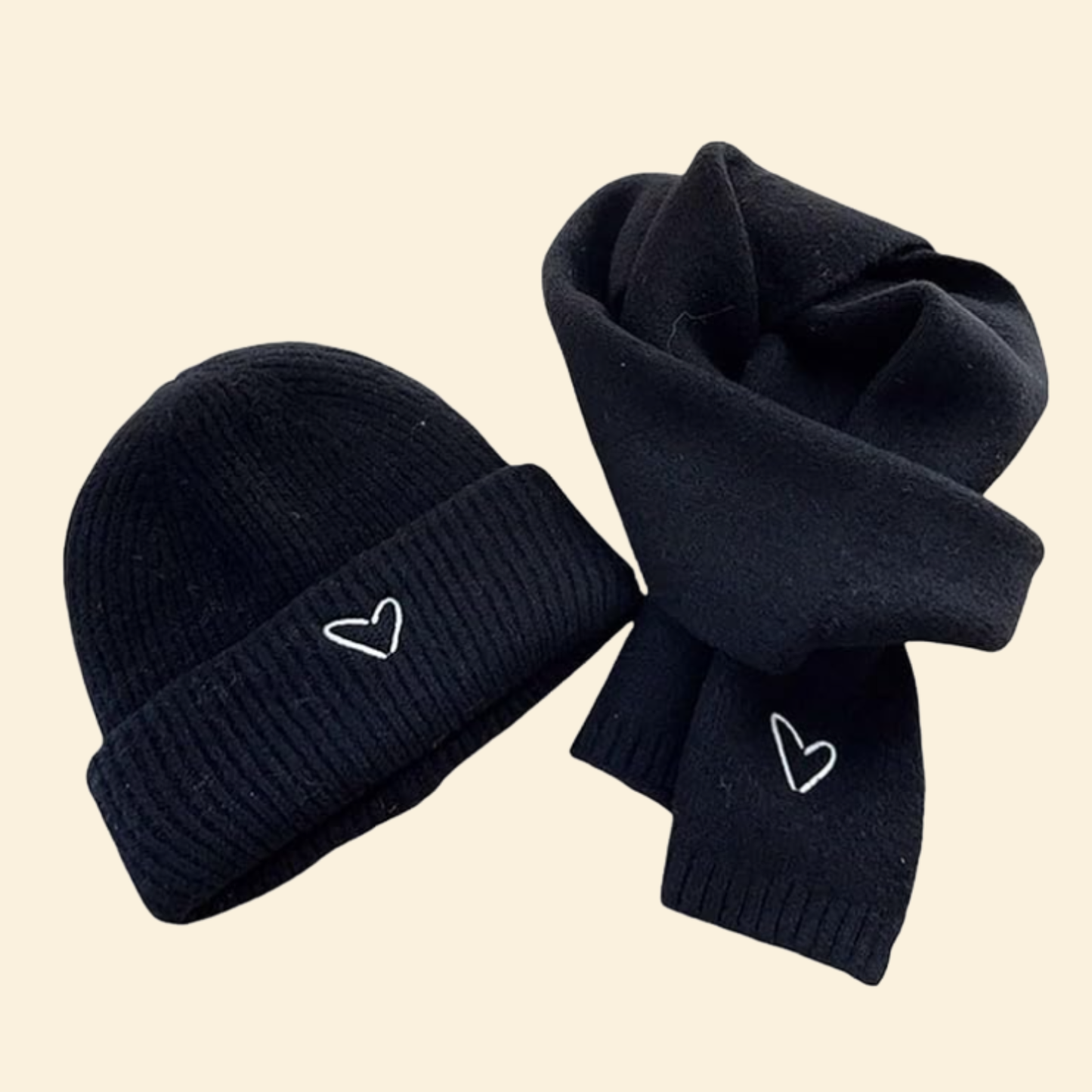 Baby Knitted Hat With Embroidery Heart & Scarf