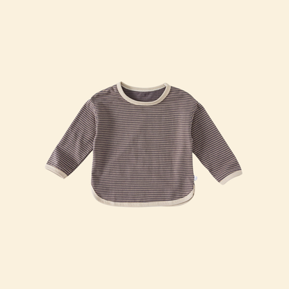 Cotton Jersey Stripe Black Long Sleeves T-Shirt