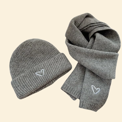 Baby Knitted Hat With Embroidery Heart & Scarf