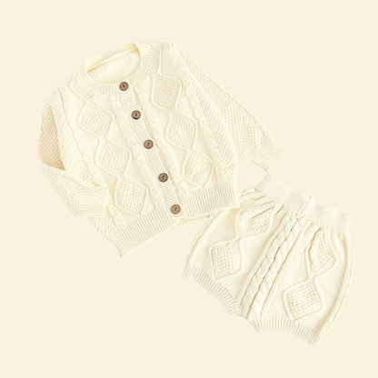 Two-Piece Knitted Cardigan with Shorts