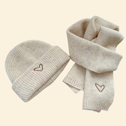 Baby Knitted Hat With Embroidery Heart & Scarf