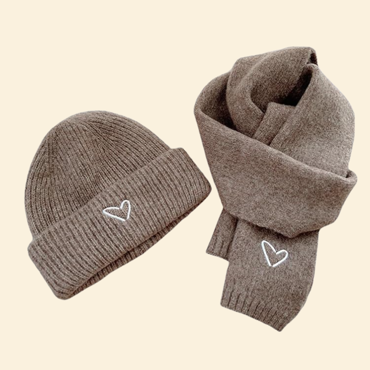 Baby Knitted Hat With Embroidery Heart & Scarf