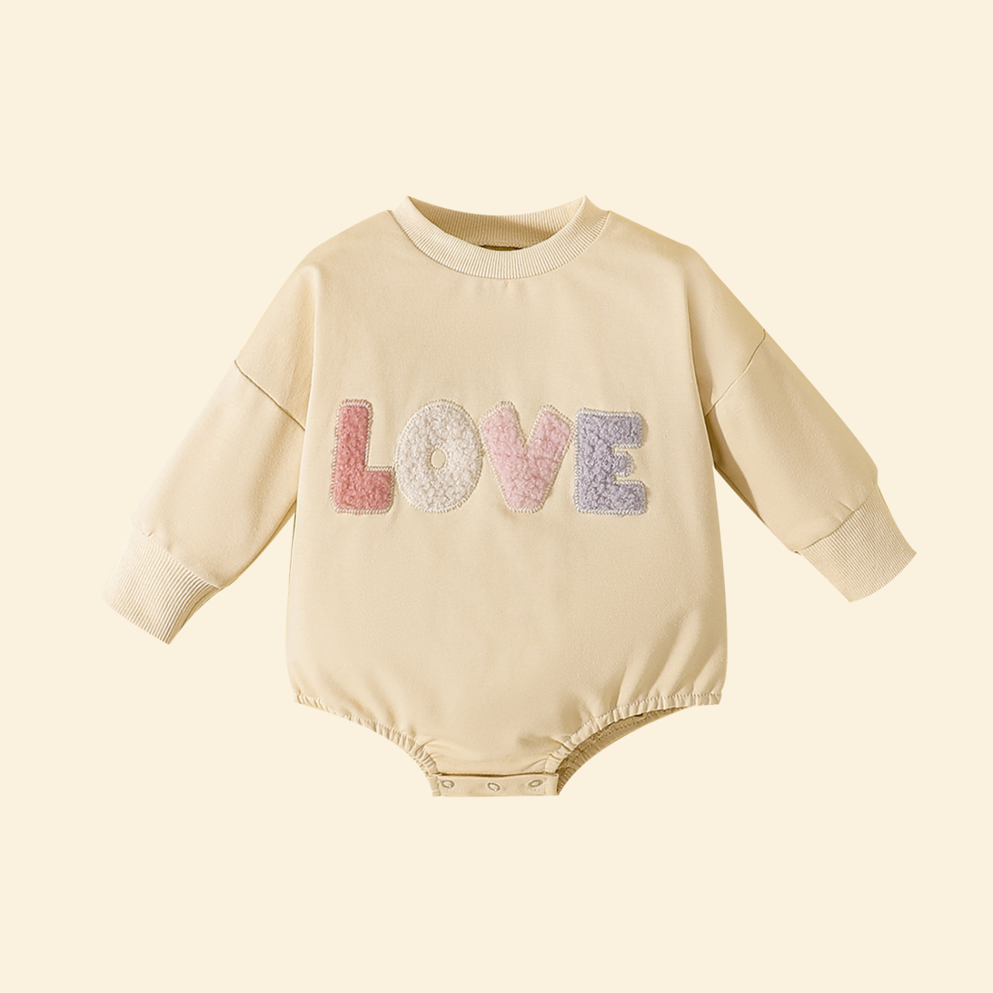 Love Embroidered Long Sleeve Round Neck Romper