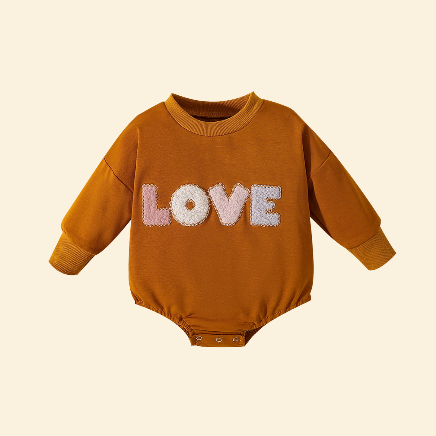 Love Embroidered Long Sleeve Round Neck Romper