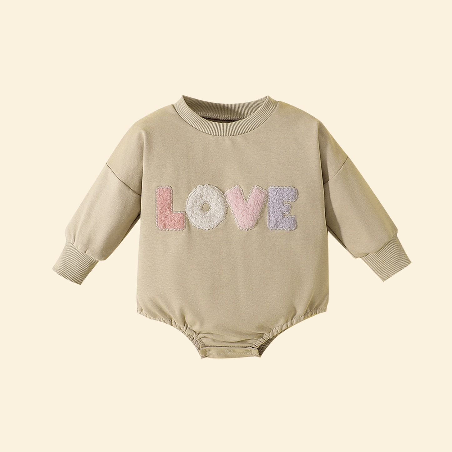 Love Embroidered Long Sleeve Round Neck Romper