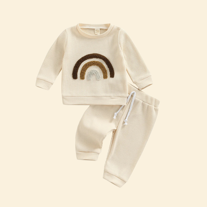 Rainbow Round Neck Long Sleeve Sweater Pants Suit