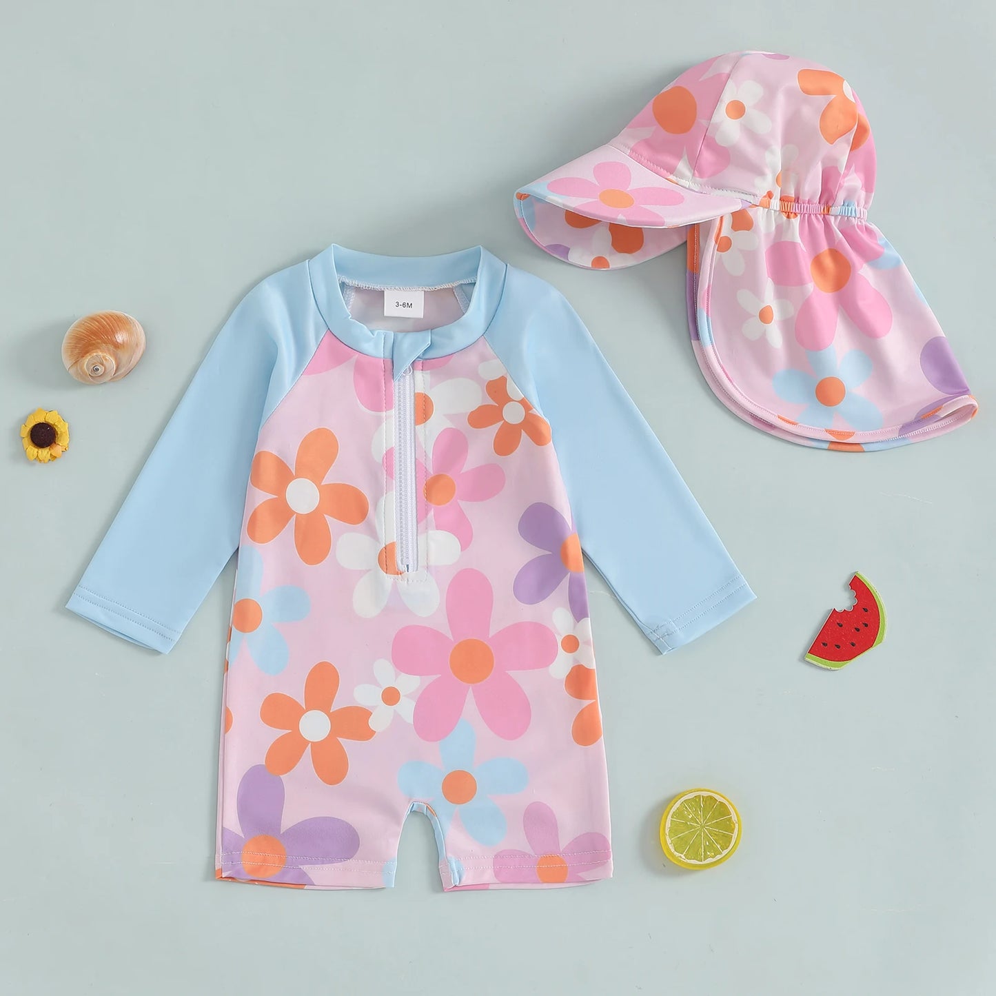 Floreal Long Sleeve Swimsuit & Sunhat