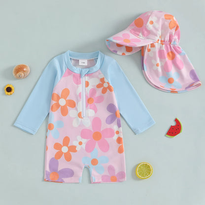 Floreal Long Sleeve Swimsuit & Sunhat