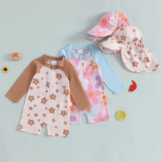 Floreal Long Sleeve Swimsuit & Sunhat