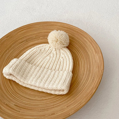 Baby Knitted Hat with Fleece Lining and Pom Pom