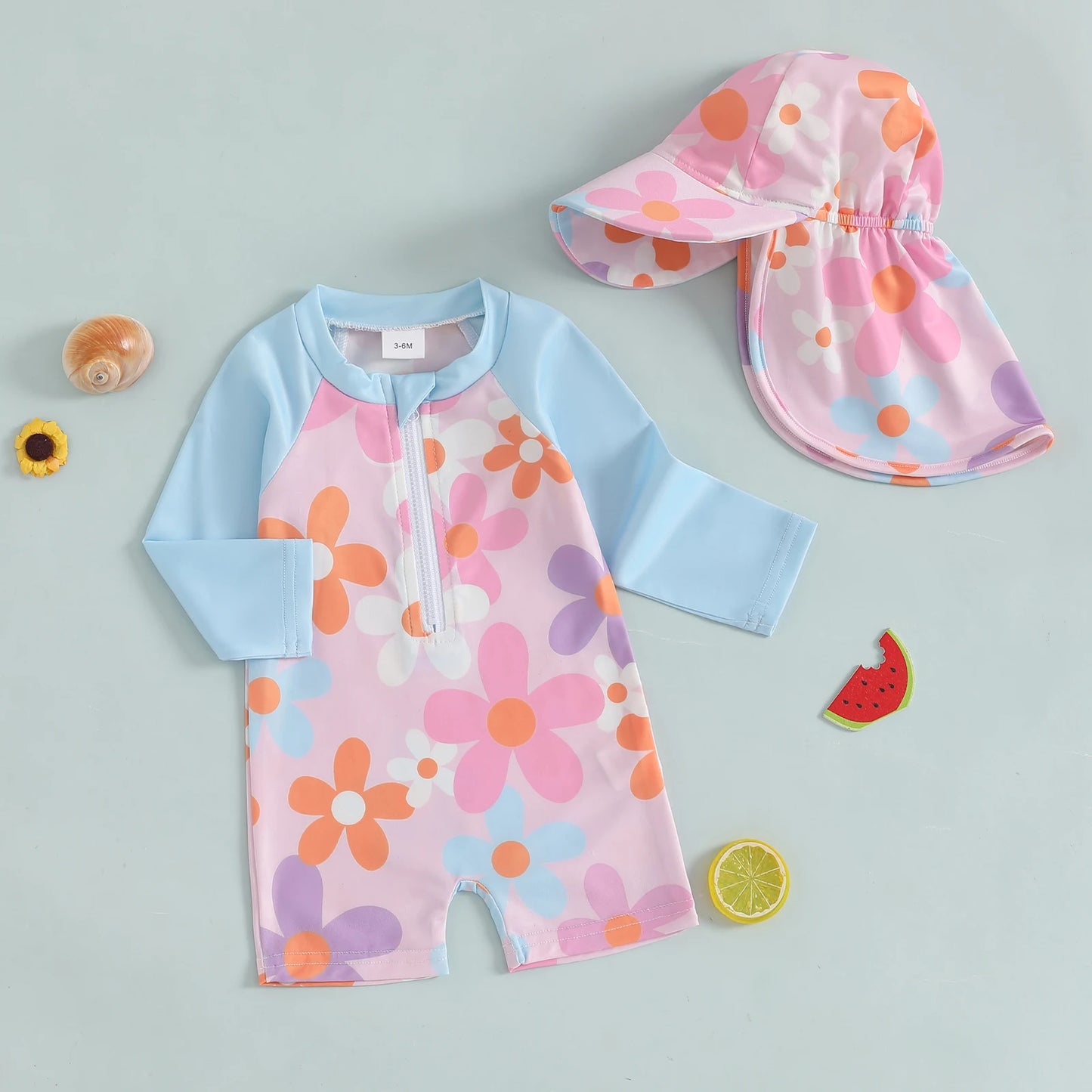 Floreal Long Sleeve Swimsuit & Sunhat