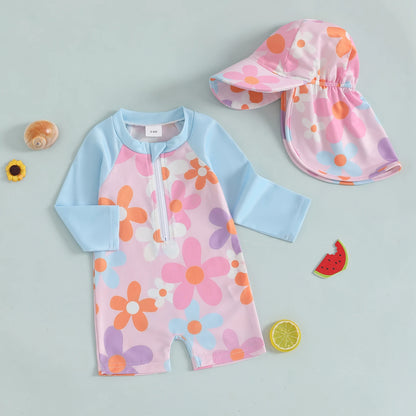 Floreal Long Sleeve Swimsuit & Sunhat