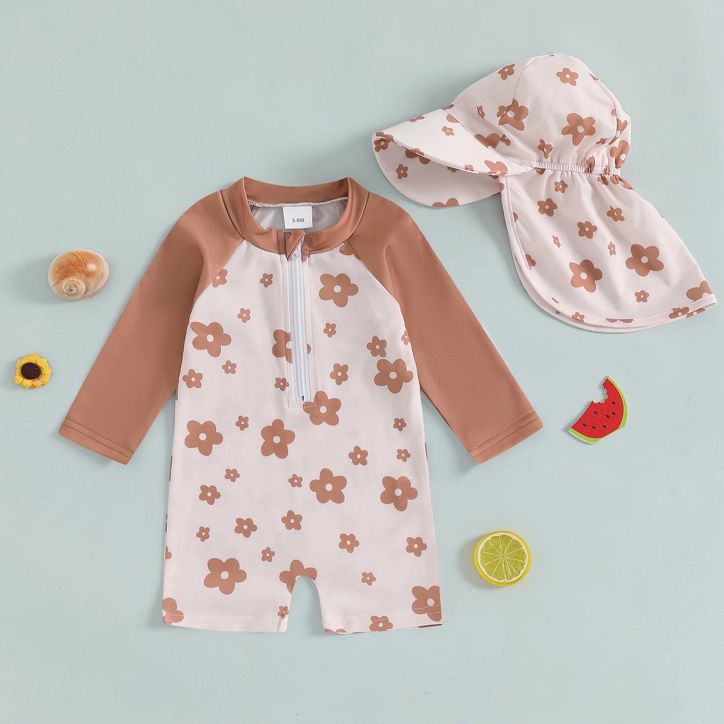 Floreal Long Sleeve Swimsuit & Sunhat