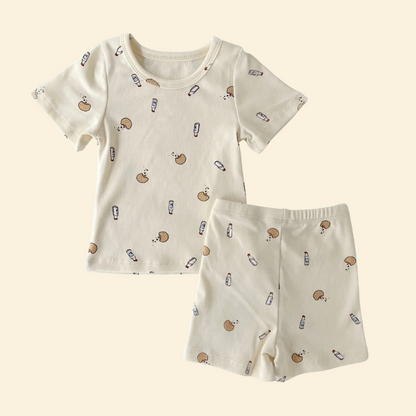 Print Cotton Pajamas Set Long & Short Sleeve