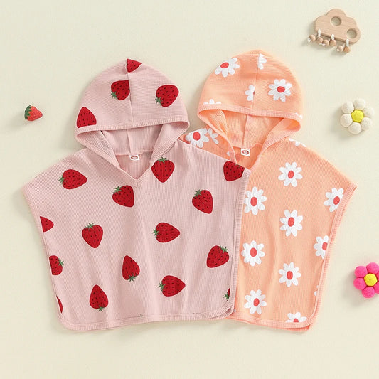 Flower & Strawberry Poncho Cover-up for Swimsuit