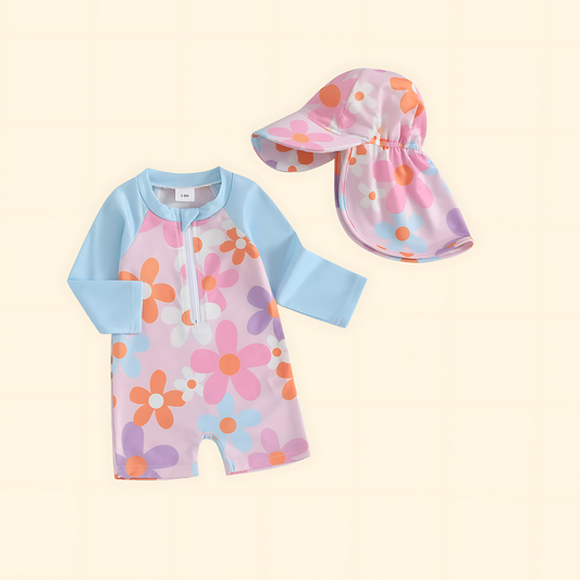 Floreal Long Sleeve Swimsuit & Sunhat