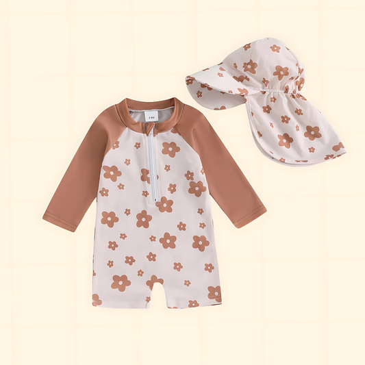 Floreal Long Sleeve Swimsuit & Sunhat